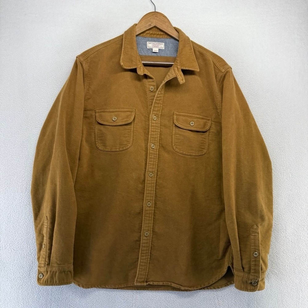 Wallace & Barnes Shirt Mens Large Brown E5435 Workwear Heavy Thick Chinstrap